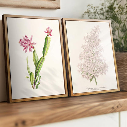 Vintage Leinwand Bilder mit Holzrahmen, 20x25 cm, Kaktus Rosa Blumen