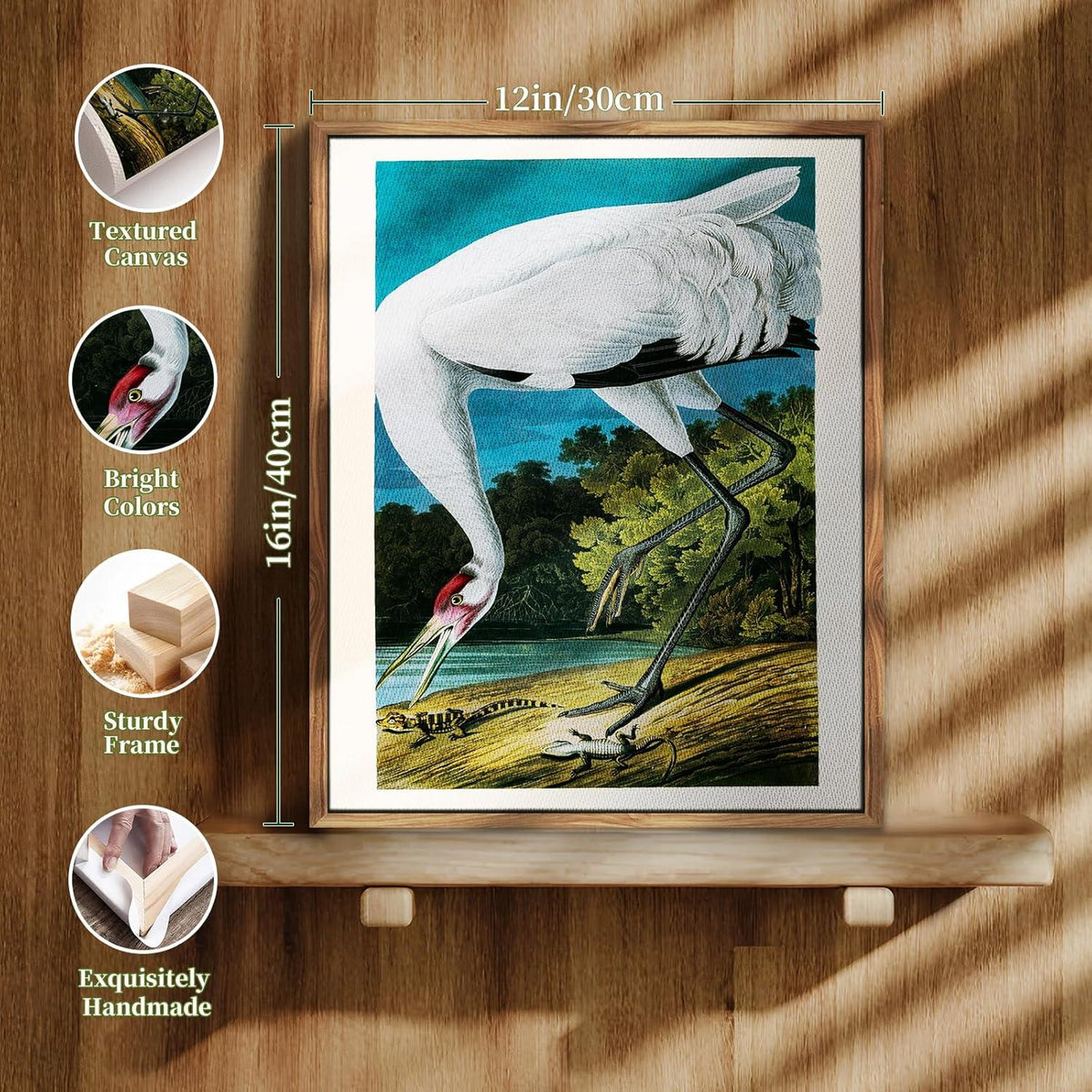 Vintage Vogel Leinwandbild mit Holzrahmen 30x40cm Wanddeko Aesthetic Tier Illustration