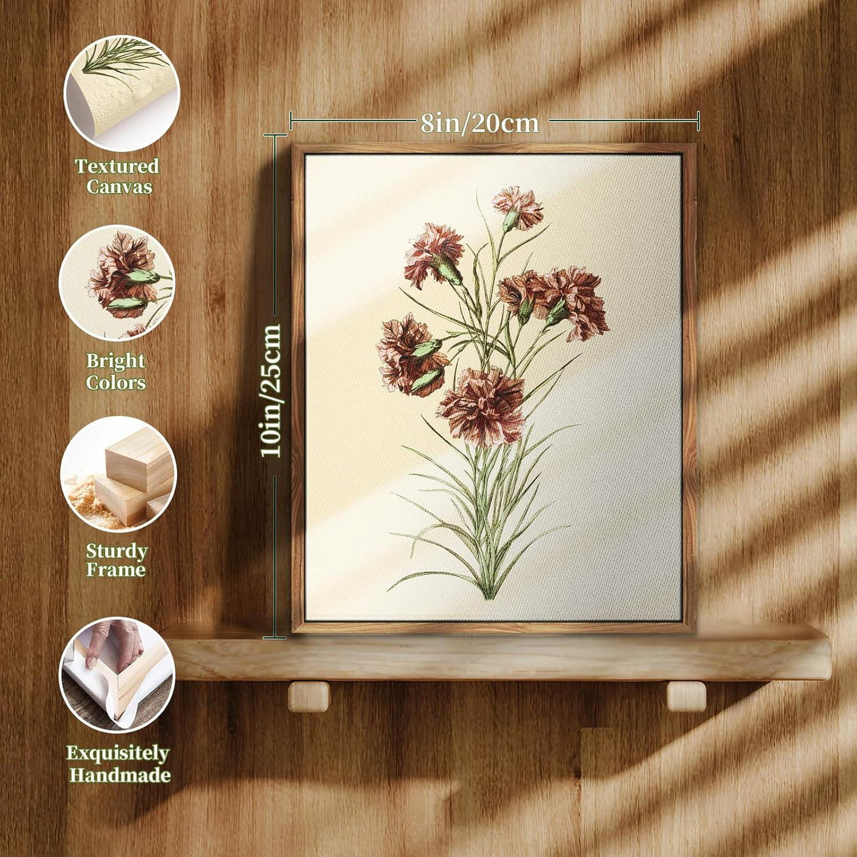 Botanische Leinwandbilder mit Holzrahmen, Vintage-Stil, 20x25 cm, Wanddekoration