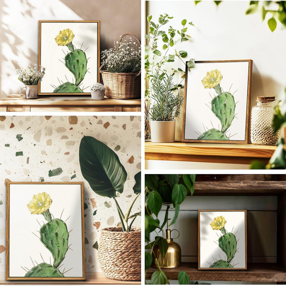 Vintage Botanische Leinwandbilder mit Holzrahmen 20x25cm Opuntia