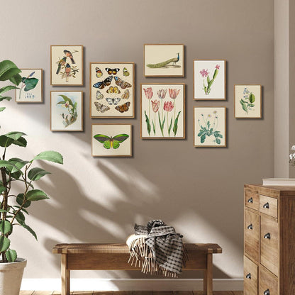 Vintage Insekten Leinwandbild mit Holzrahmen 20x25cm - Wanddeko für Wohnzimmer
