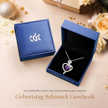 Herz Halskette Damen Rosegold mit Geburtsstein aus 925 Sterling Silber