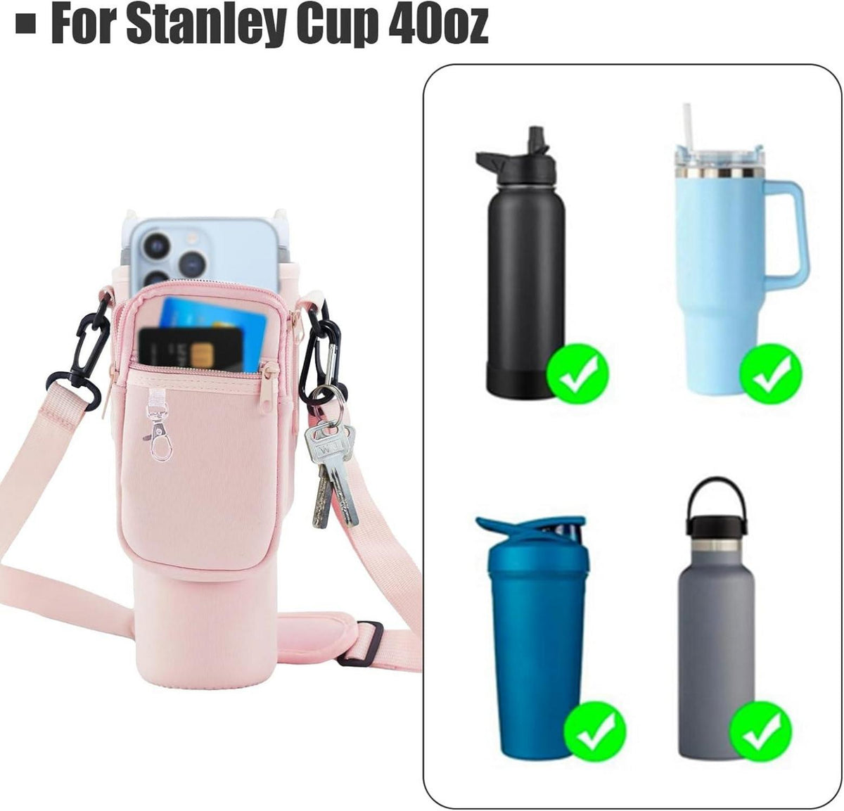 Neopren Tragetasche für Stanley Cup 40oz Rosa - Verstellbarer