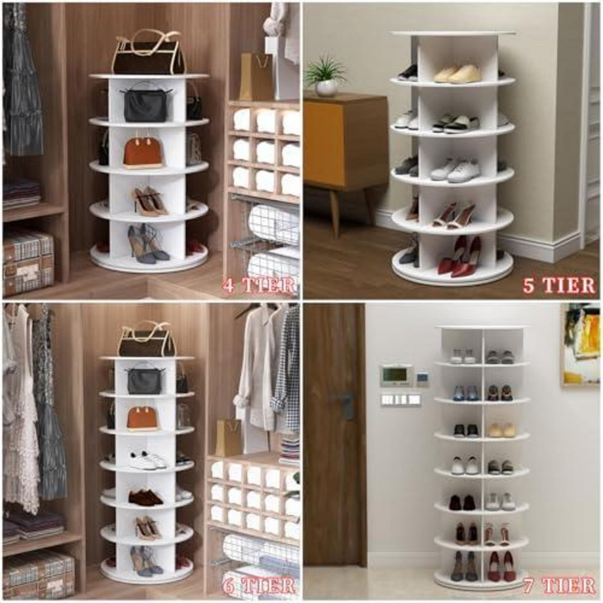 Drehbarer Schuhschrank 7 Etagen – Schuhregal & Taschenkoffer Weiß