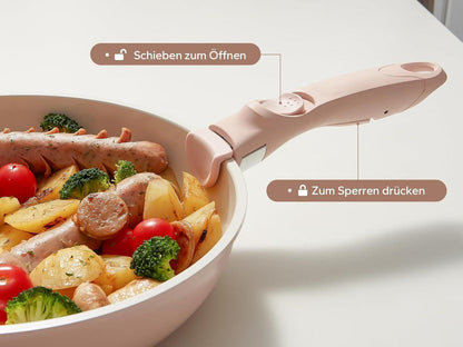 Topfset 16tlg. abnehmbare Griffe Antihaft-Keramik, Pfanne 20/26cm, Bratpfanne