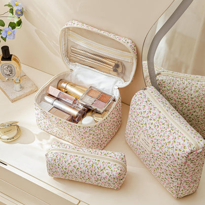 Kosmetiktaschen Set 3 Stück Blumen Muster Aesthetic Kulturtasche Damen