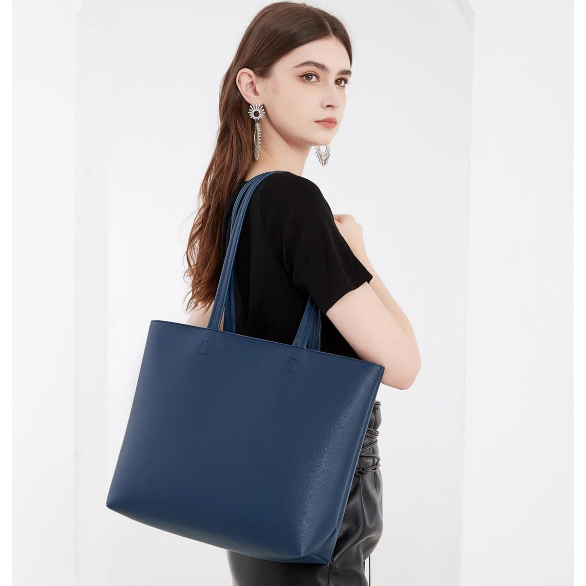 Damen Henkeltasche Shopper Bag Dark Blue in Lederoptik
