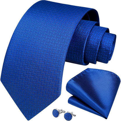 Herren Krawatten-Set mit Einstecktuch und Manschettenknöpfen Blau