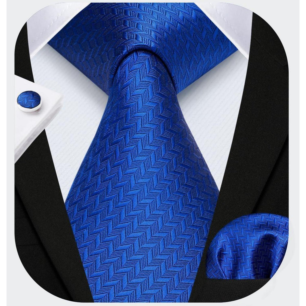 Herren Krawatten-Set mit Einstecktuch und Manschettenknöpfen Blau