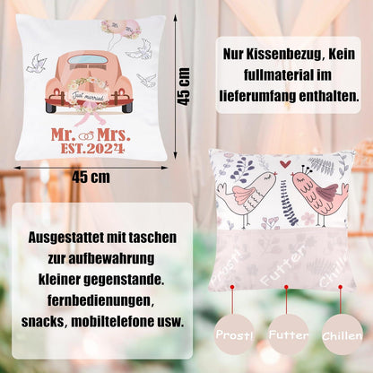 Hochzeitsgeschenk Kissenbezug 45x45 mit 3 Taschen Geld