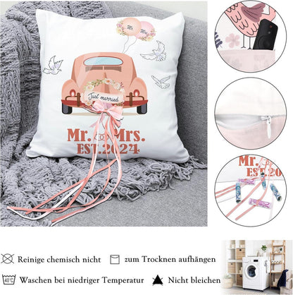 Hochzeitsgeschenk Kissenbezug 45x45 mit Taschen Geld Deko Wedding