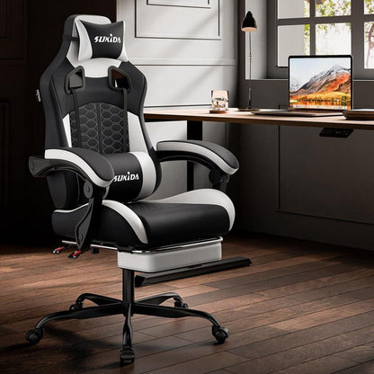 SUKIDA Gaming Stuhl Racing Chair mit Fußstütze Schwarz