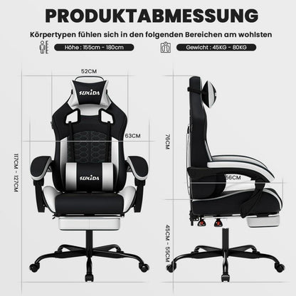 SUKIDA Gaming Stuhl Racing Chair mit Fußstütze Schwarz