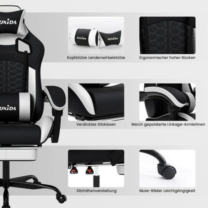 SUKIDA Gaming Stuhl Racing Chair mit Fußstütze Schwarz