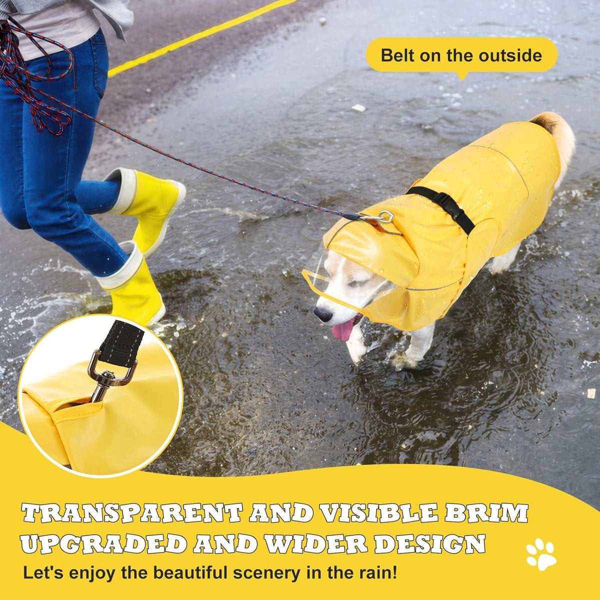Hunde Regenmantel Wasserdicht Reflektorstreifen Kapuze 3XL Gelb