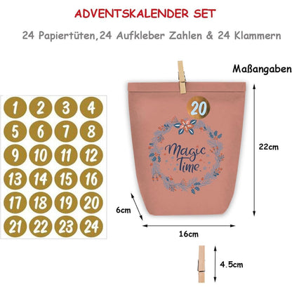 Adventskalender Kraftpapiertüten 24 Weihnachtstüten