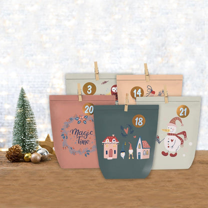 Adventskalender zum Selbstbasteln, 24 Weihnachtstüten, Papiertüten mit Zahlensticker