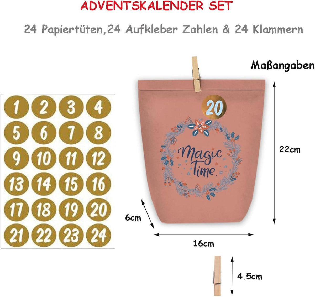 Adventskalender zum Selbst Befüllen DIY Papiertüten 24 Weihnachtstüten