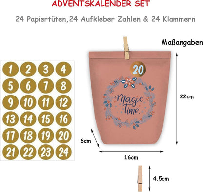 Adventskalender zum Selbst Befüllen DIY Papiertüten 24 Weihnachtstüten