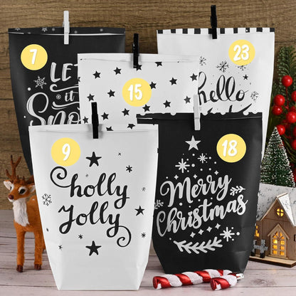 Adventskalender Bastelset Schwarz Weiß 24 Tüten