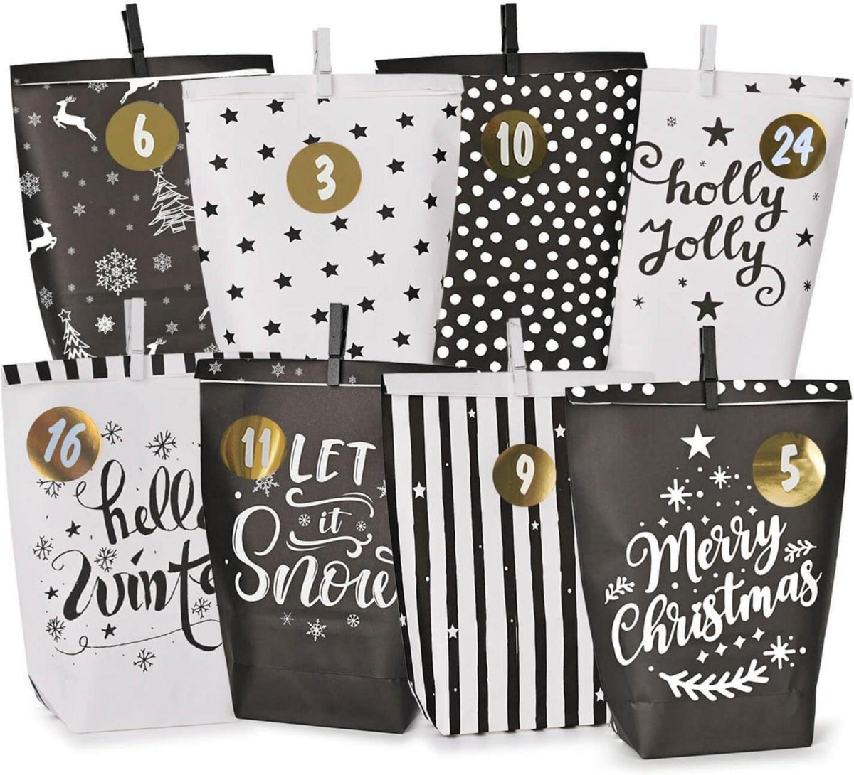 Adventskalender zum Befüllen Kraftpapier Tüten Weihnachten Schwarz