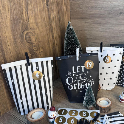 Adventskalender Bastelset Schwarz Weiß 24 Tüten