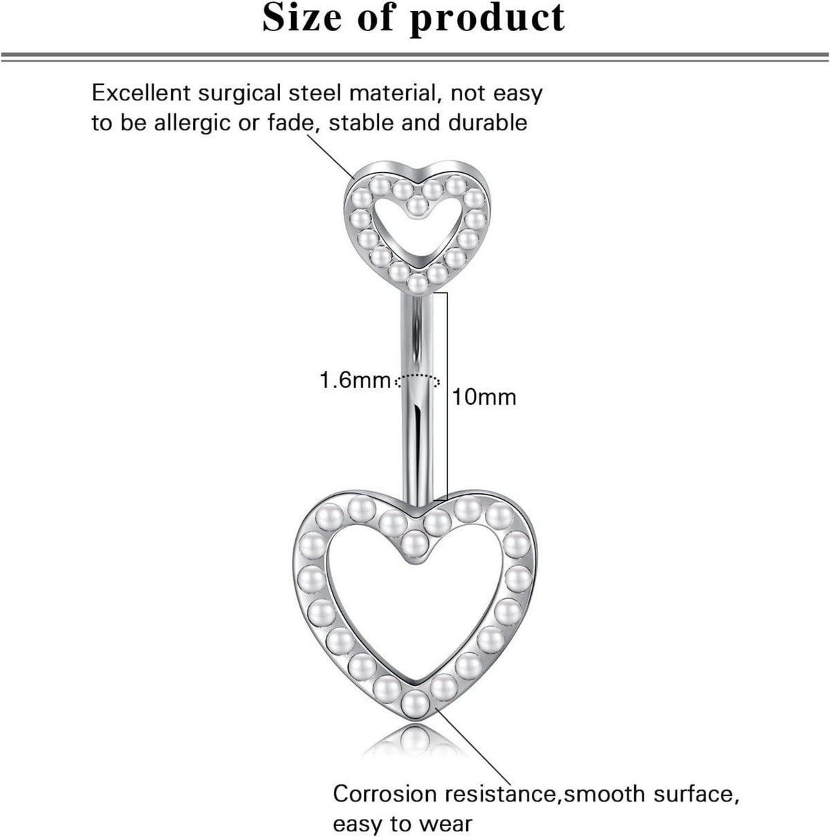 3stk LAURITAMI Bauchnabelpiercing Herz Edelstahl CZ 14G 10mm