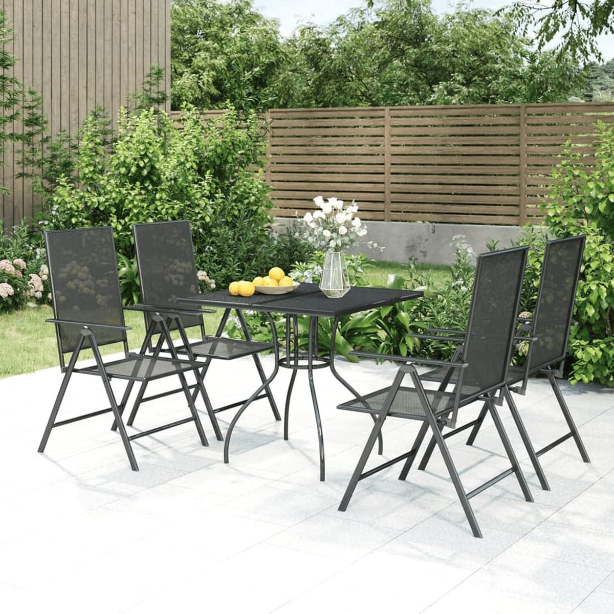 Garten Essgruppe 4 Personen Stahl 5-tlg Verstellbare Stühle & Tisch