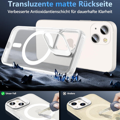 iPhone 13/12 Mini Hülle mit Ständer, MagSafe, Panzerglas, matt durchscheinend