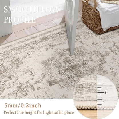 Vintage Teppich Beige 240x300cm Waschbar – Wohnzimmerteppich