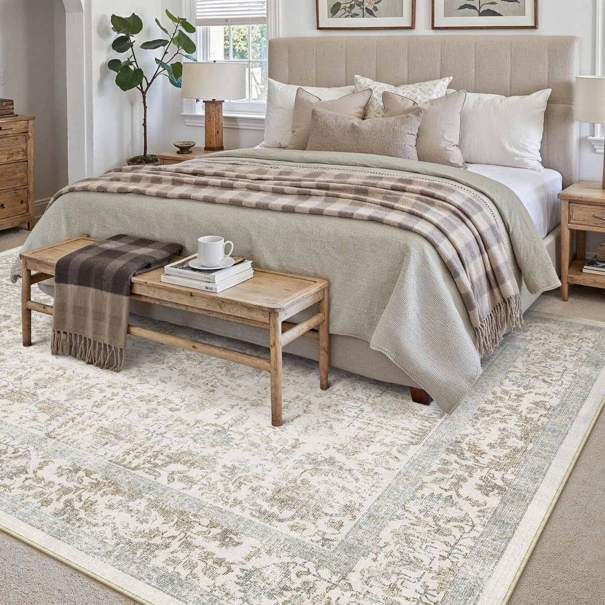 Vintage Teppich Taupe 180x270cm Waschbar Wohnzimmer Teppich
