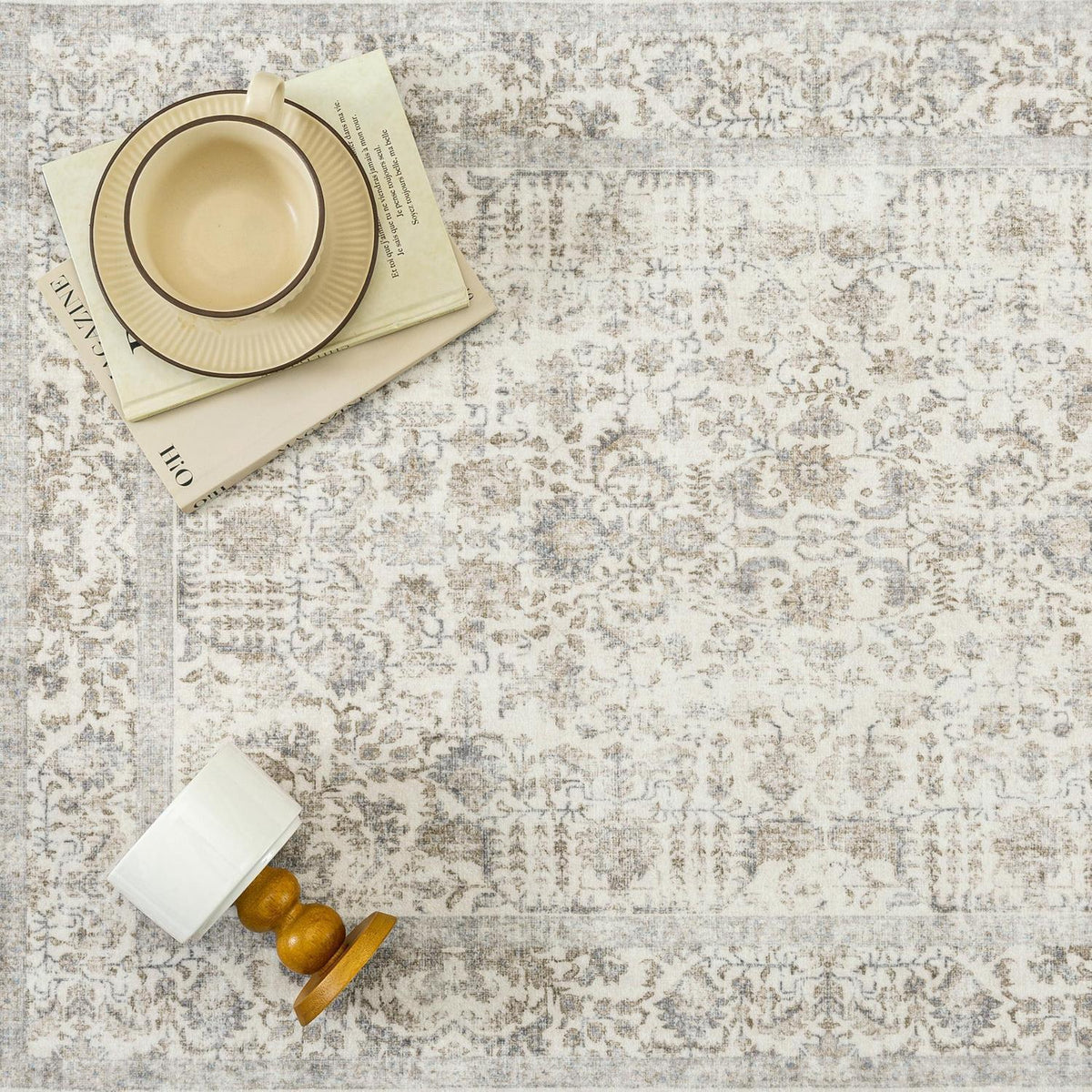Vintage Teppich Taupe 180x270cm Waschbar Wohnzimmer Teppich