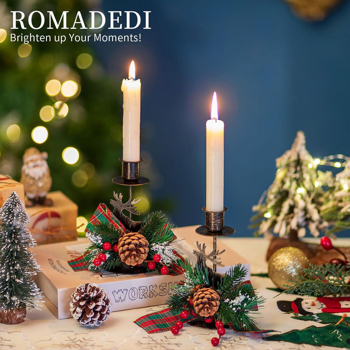 Romadedi Hirsch Kerzenhalter Set Schwarz Rentier Weihnachten
