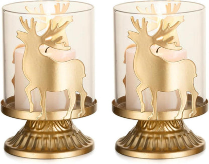 Rentier Kerzenständer Weihnachten Gold 2er Set für Tisch Deko