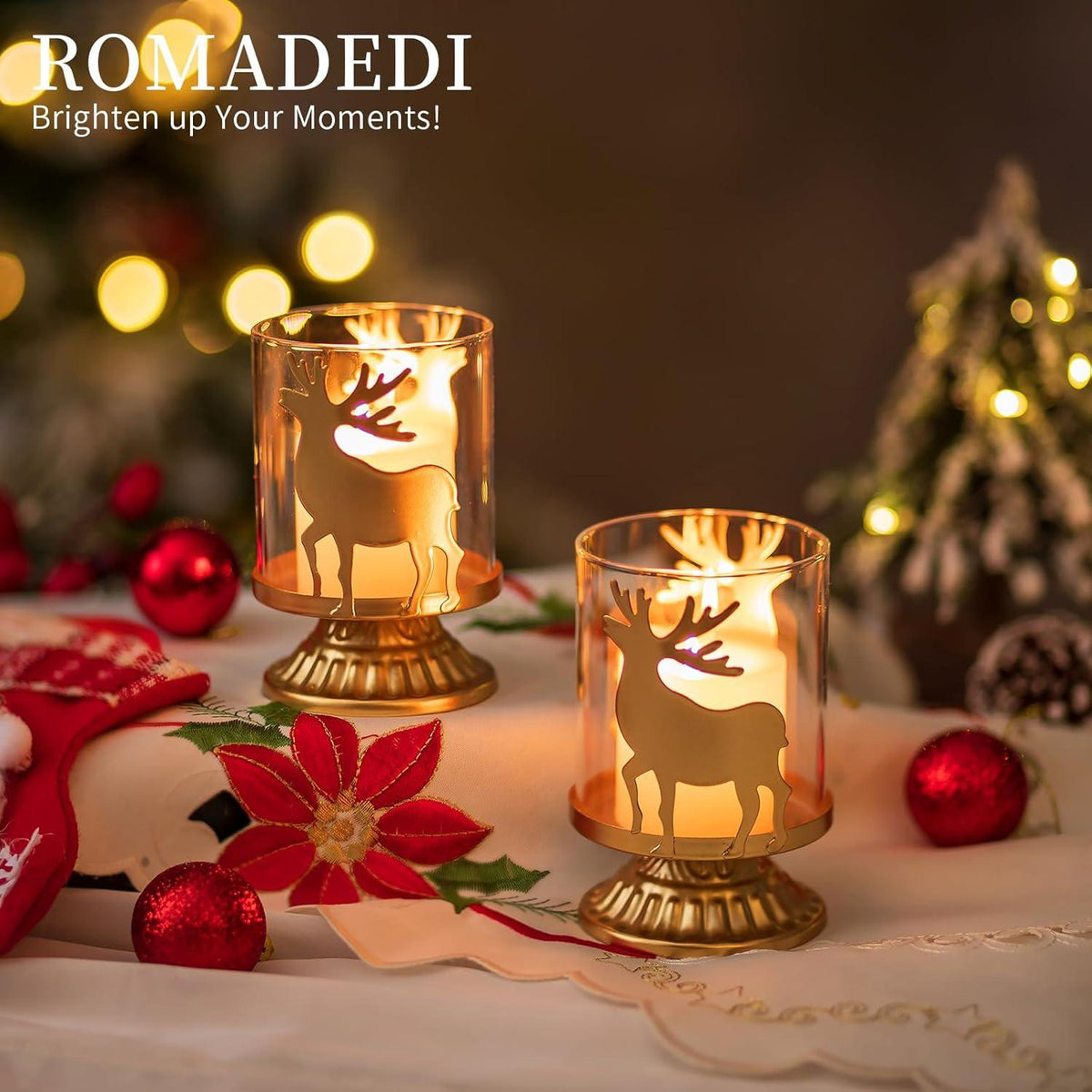 Rentier Kerzenhalter Set Weihnachten Vintage Windlicht