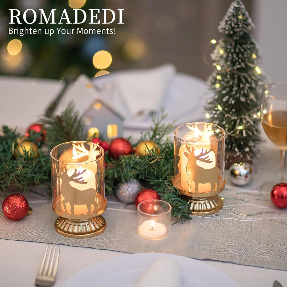 Goldener Rentier Kerzenständer Set für Weihnachtsdeko 2er Set