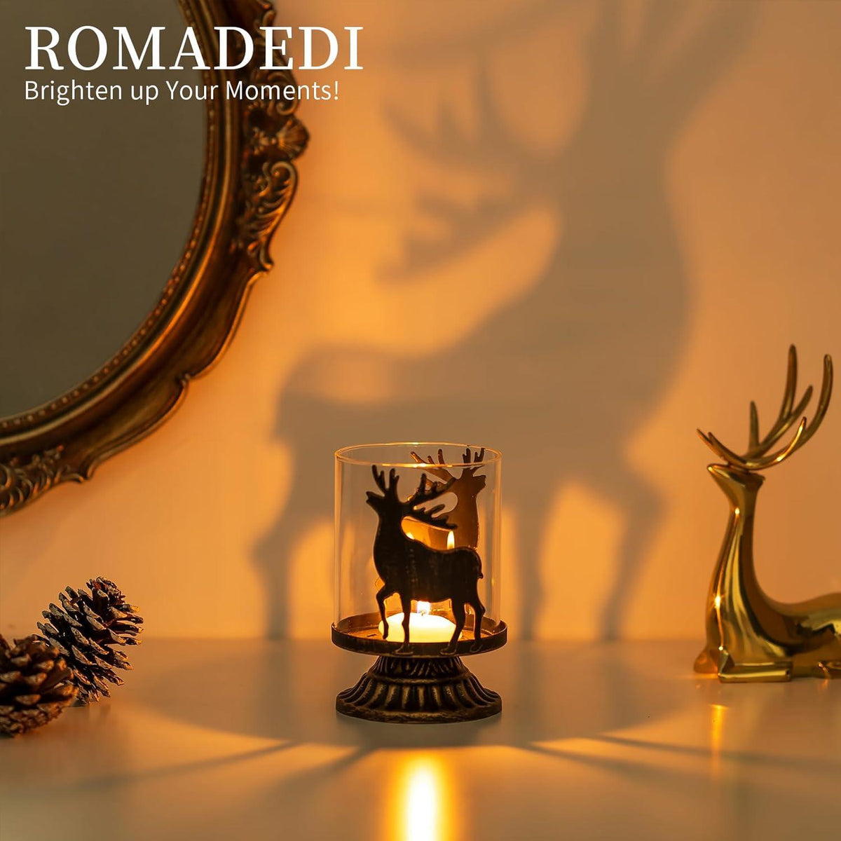 Romadedi Hirsch Windlicht Rentier 2er Set Weihnachtsdeko Schwarz