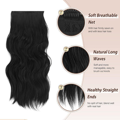 Schwarz gewellte Haarverlängerung mit Clips – 50cm Synthetik