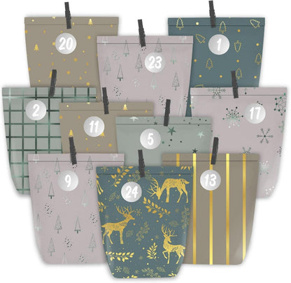 Adventskalender Papiertüten zum Befüllen 24 Weihnachtskalender Grün