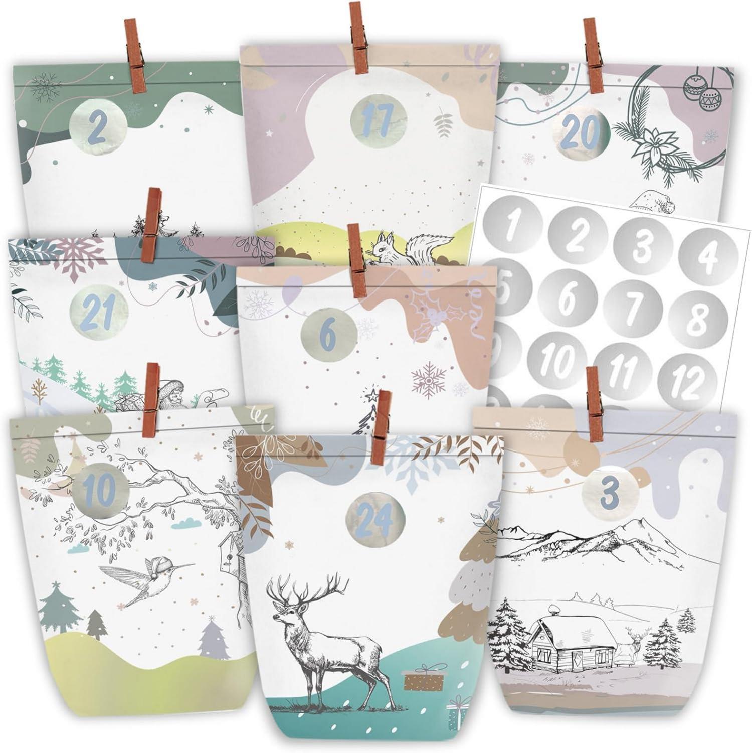 Adventskalender Papierbeuteln zum Befüllen Weihnachten 1-24 Grün