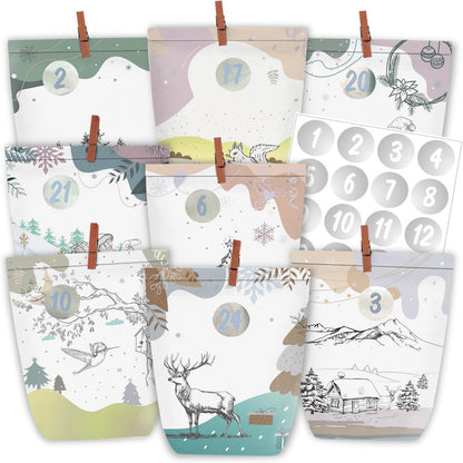 Adventskalender Papierbeuteln zum Befüllen Weihnachten 1-24 Grün
