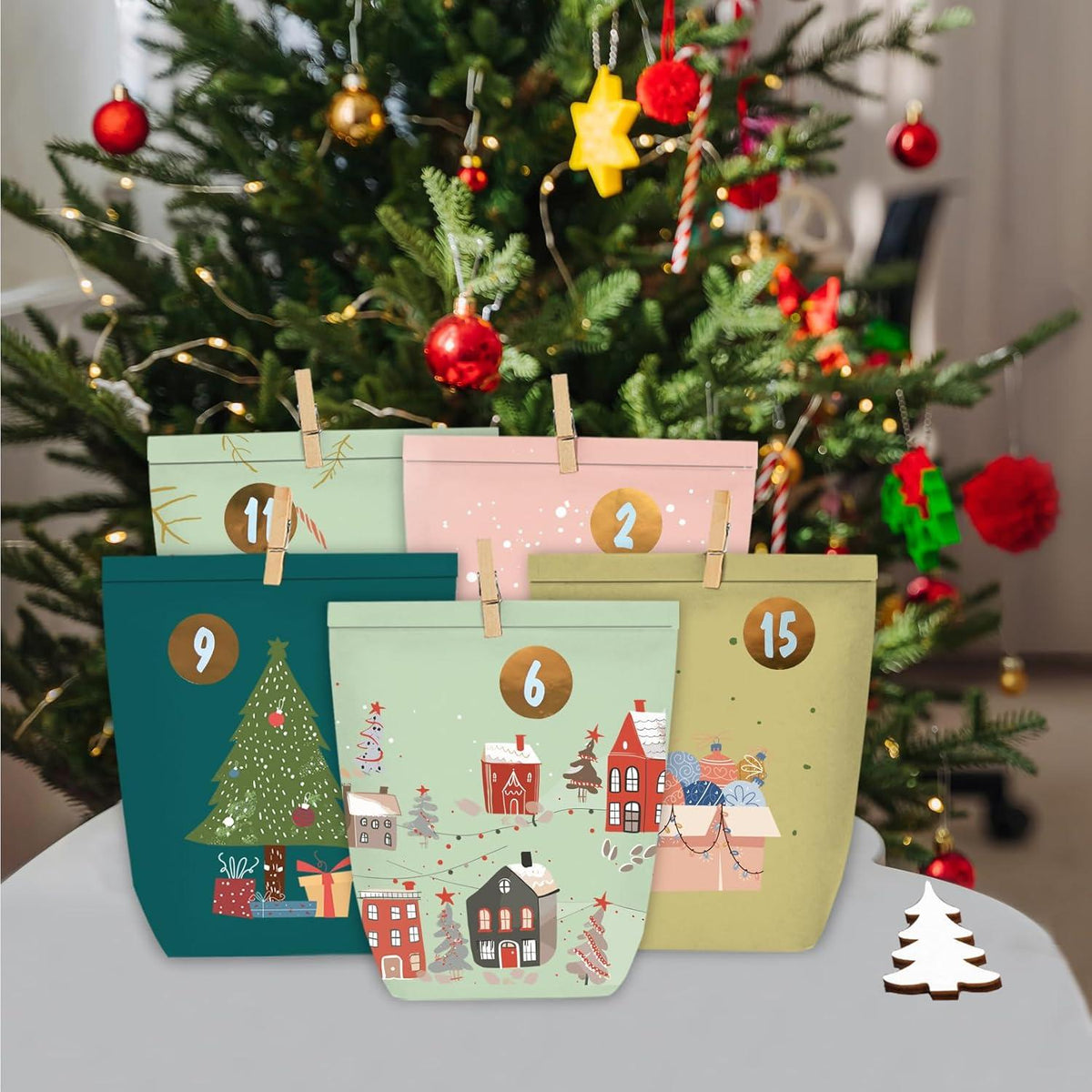Adventskalender Bastelset Papiertüten Aufkleber 24 Sticker 1-24 DIY