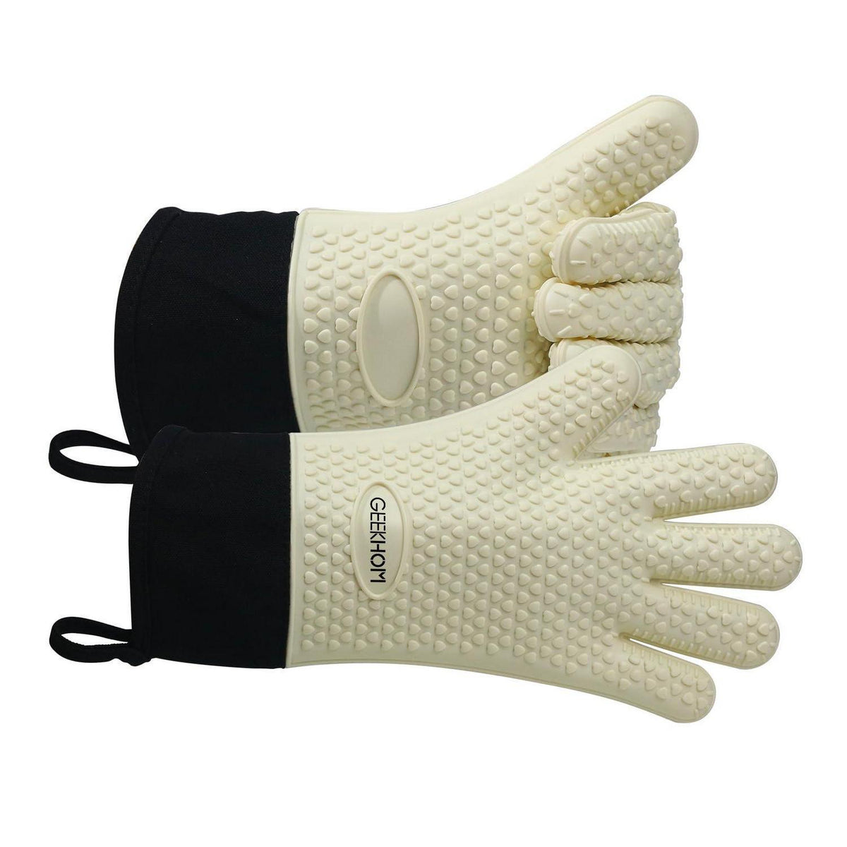 Hitzebeständige Silikon Grillhandschuhe mit Finger – Beige