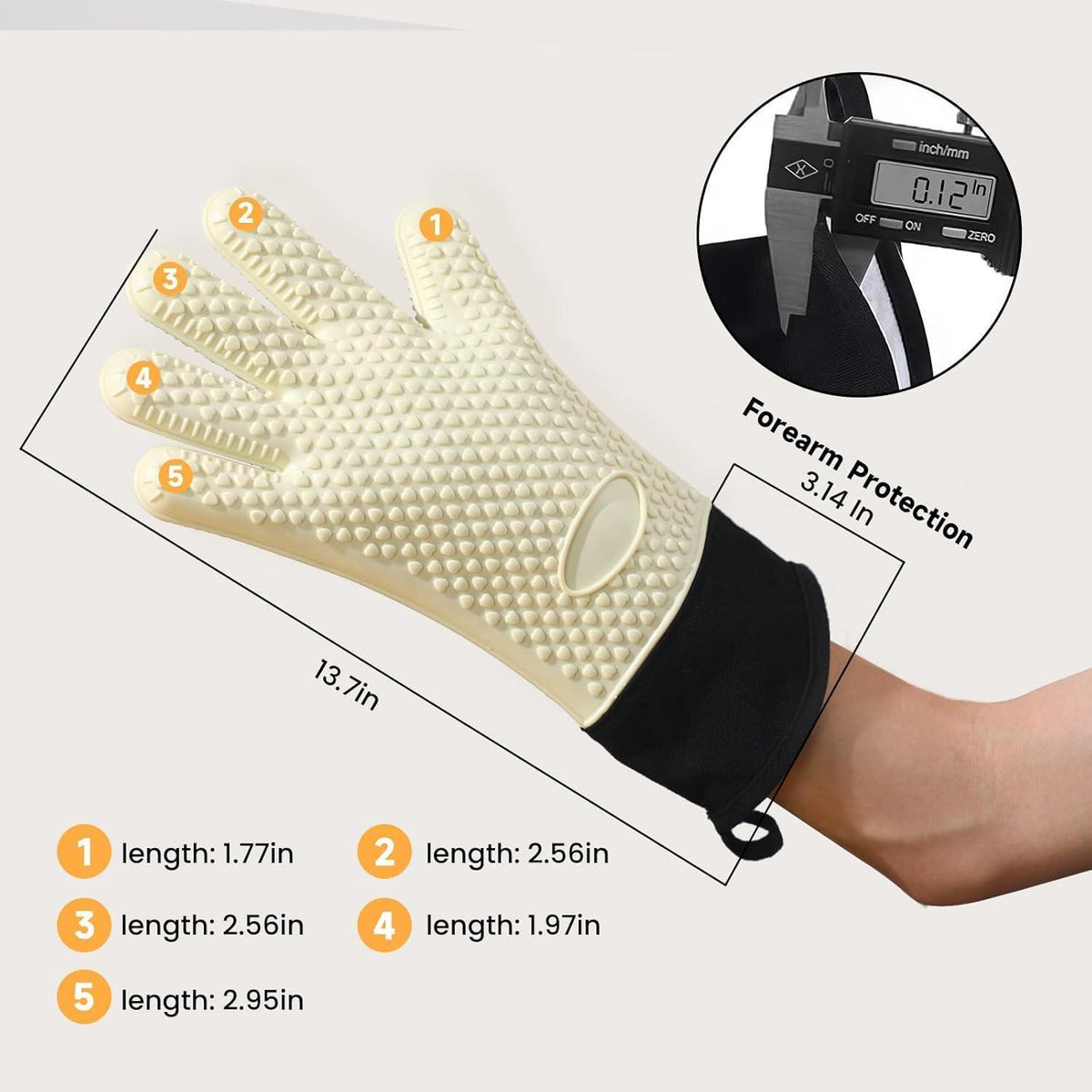 Hitzebeständige Silikon Grillhandschuhe mit Finger – Beige