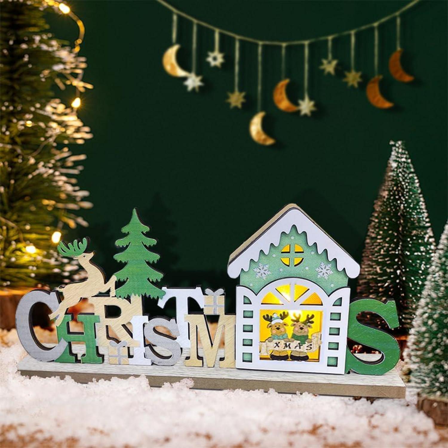 Weihnachtsdeko Tisch LED Holz Schriftzug  LED Weihnachtslampe