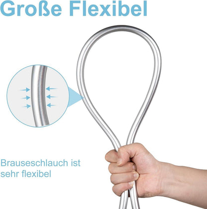 Hochwertiger PVC Brauseschlauch 2m für Badarmaturen und Waschmaschine - Silber