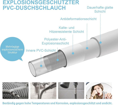 2m OFFO PVC Duschschlauch Silber für Bad Hochdruck