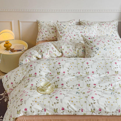 Baumwoll Bettwäsche Set Blumen Beige Rosa 155x220 cm