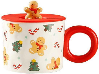 Hochwertige Keramik Weihnachtstasse mit Deckel 420ml