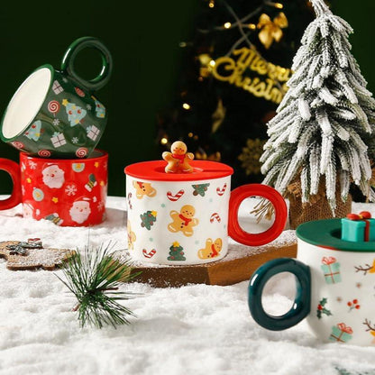 Hochwertige Keramik Weihnachtstasse mit Deckel 420ml
